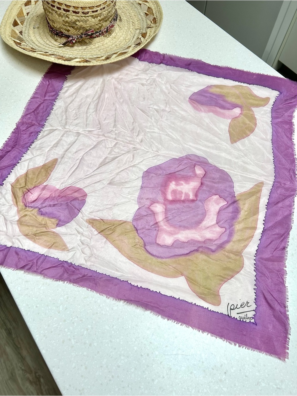 Artisan Lavender and Cream Floral Silk Scarf handcrafted w love 💕